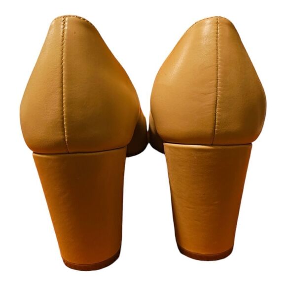 STUART WEITZMAN Stuart 85 Pointed Toe Block Heel Pumps Nude Leather - Size 8 1/2 - Picture 4 of 9